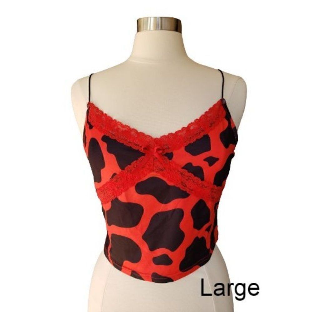 Women's Lace Patchwork Crop Top Lace V Neck Cheetah Print Cami Large